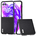 Miniatyrbilde 1 av 4: ABEEL For Motorola Razr 50 Ultra 5G Etui Ekte Ku-Skinn PC Telefondeksel Svart Kant - Svart Black