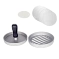 Pikkukuva 1 / 8: Hamburger Press + 100 kpl Patty Papers Meat Beef Burger Maker Silver