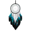 Drömfångare Blå Fjäder Hängande dekor Wind Chime Väggprydnad LED - ljusremsa Svart