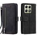Miniatyrbilde 1 av 10: For Xiaomi 14T Pro Case Zipper Pocket PU Leather Phone Cover with 9 Card Slots Black