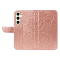 Pikkukuva 9 / 9: Samsung Galaxy S24 FE Kotelo Jalustallinen Lompakkokotelo Perhoskuvio Pink gold
