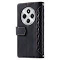 Miniatyrbild 8 av 9: För Xiaomi Redmi 14C Zipper Wallet Case Rhombus Stitching Line Telefonfodral Svart