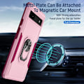 Miniatyrbillede 7 af 8: Google Pixel 6A Stødsikker TPU+PC Kickstand Telefontaske Bilmonteret Metalplade - Lyserød Pink