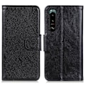 Miniatyrbillede 1 af 11: Nappa Texture Split Tegnebogstativbetræk til Sony Xperia 5 III - Sort Black