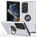 Pikkukuva 1 / 7: Samsung Galaxy S23 Ultra Finger Ring Kickstand Hybrid Case - Silver Silver