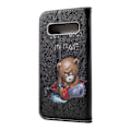 Pikkukuva 3 / 5: Ristikuvioitu Kuviollinen Lompakkokotelo Samsung Galaxy S10 - Angry Bear ja varoitussanat Black