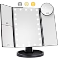 Miniatyrbillede 1 af 7: 3-sidet sammenfoldelig makeup spejl, der kan dæmpes lys 22LED bordspejl - sort Black
