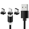 Miniatyrbilde 8 av 8: Magnetisk 3-i-1 ladekabel (USB/Micro/Type-C/Lightning) 1 meter Svart