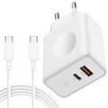 30W hurtiglader - Hvit - Doble USB-A- og USB-C-porter - 20W 1m USB-C datakabel - Kompatibel med iPhone 15/16 (Hvit)
