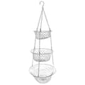 3-Tier Fruit Basket, Vegetable Storage Basket for Kitchen, Hanging Chain, Space-Saving Fruits, Plant Storage Basket (Silver)