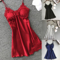 Miniatyrbilde 2 av 7: Kvinner Sexy Undertøy Silke Lace Robe Kjole Babydoll Nattkjole Red XL