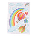 Miniatyrbillede 6 af 8: Cartoon Rainbow Cloud Varmluftsballon vægklistermærke babyværelser M