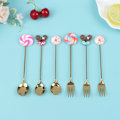 Miniatyrbillede 2 af 5: 4 stk./sæt Doughnut Candy ske/gaffel mælk kaffe røre ske Kitc 4pcs donut fork