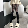 Pikkukuva 3 / 5: Tyyppi Cross Bandage Print Verkkosukkahousut Naisten Mesh Hollow Out Black