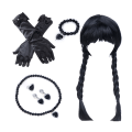 Miniatyrbilde 1 av 8: Onsdag Addams Cosplay Parykk Halskjede Øredobber Armbånd Hansker