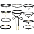 Miniatyrbilde 6 av 6: 10 stykker choker halskjede svart klassisk fløyel stretch gotisk