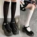 Miniatyrbillede 2 af 8: Japan Style Strømper Lange Sokker Solid Sort Hvid Kvinde Sokker Black