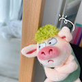 Miniatyrbillede 6 af 8: Yndig dyr nøglering Grønt sjovt hår Dyr Pig Doll Legetøj A3