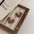 Miniatyrbillede 1 af 8: Fransk romantisk vinrød emalje hjerteformede vedhængsøreringe F Coffee
