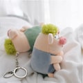 Miniatyrbillede 8 af 8: Yndig dyr nøglering Grønt sjovt hår Dyr Pig Doll Legetøj A2