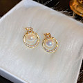 Pikkukuva 4 / 5: Elegantti jäljitelmä Pearl Zircon Stud Korvakorut Muoti Geometrinen