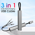 Miniatyrbillede 2 af 7: USB-opladningskabel til Micro USB Type-C 3A 3-i-1 Silver