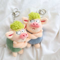 Miniatyrbillede 3 af 8: Yndig dyr nøglering Grønt sjovt hår Dyr Pig Doll Legetøj A2