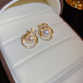 Pikkukuva 5 / 5: Elegantti jäljitelmä Pearl Zircon Stud Korvakorut Muoti Geometrinen
