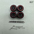 Miniatyrbillede 1 af 8: 1 sæt 1/64 model bilhjul med gummidæk Modificerede dele Ve B27 fork Red