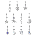 Pikkukuva 2 / 8: Heart Moon Dangle Nappisormukset Napa Barbell Ring Body Je A6
