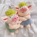 Miniatyrbillede 5 af 8: Yndig dyr nøglering Grønt sjovt hår Dyr Pig Doll Legetøj A3