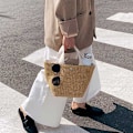Miniatyrbillede 4 af 5: Elegant halmvævet håndtaske til damer Dame Holiday Beach Casual T Beige