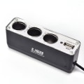 Pikkukuva 5 / 7: Musta 3 Ways Multi Socket auton sytyttimen jakaja USB laturi