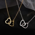 Miniatyrbild 6 av 8: Enkelt dubbelt hjärta hänge Choker halsband Guld Silver Färg C Gold
