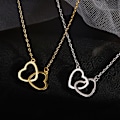Miniatyrbild 6 av 8: Enkelt dubbelt hjärta hänge Choker halsband Guld Silver Färg C Silver