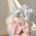 Pikkukuva 3 / 8: Double Layer Silk Organza Scrunchies Sweet Flower -hiusnauha S Beige