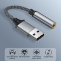Pikkukuva 2 / 8: USB äänikortti 3,5 mm:n liitin naaras tai sovitin kuulokemikrofoni A Gray