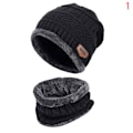 Miniatyrbillede 1 af 5: Ny strik fleece tørklæde vinterhue Blød mænd og kvinder Beanie Varm Black A