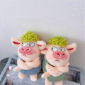 Miniatyrbillede 7 af 8: Yndig dyr nøglering Grønt sjovt hår Dyr Pig Doll Legetøj A3