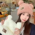Miniatyrbillede 8 af 8: Mode Efterår Vinter Kvinder Beanies Kasketter Varm Bear Ear Hat Casu White