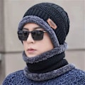 Miniatyrbillede 2 af 5: Ny strik fleece tørklæde vinterhue Blød mænd og kvinder Beanie Varm Red A