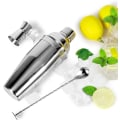 Miniatyrbilde 4 av 5: Cocktail Shaker Bar Set - Mixer Drink Shaker og målebeger og mikseskje sett profesjonelle rustfrie stålverktøy sølv 750ml/30ml 15ml/25,5cm