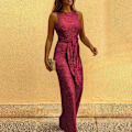Miniatyrbillede 5 af 5: Rund hals ærmeløs personlighed Sequin sølv prik Jumpsuit Kvinders C