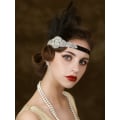 Miniatyrbilde 2 av 5: 1920-talls hodeplagg Flapper pannebånd, Rhinestone fjær Great Gatsby hodeplagg hårtilbehør for kvinner (svart)