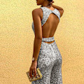 Miniatyrbillede 3 af 5: Rund hals ærmeløs personlighed Sequin sølv prik Jumpsuit Kvinders C