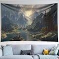 Miniatyrbild 5 av 5: Fantasy World Gobeläng, Bergsskogssjö Landskap Gobelänger, Vildmarkssol Natur Vattenfall Gobeläng för Sovrum Varm 60×80 tum brun