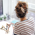 Pikkukuva 3 / 5: 2 kpl kilpikonnan hiuspinniä kilpikonnankuoren muotoiset U-muotoiset klipsit Chignon-pinnit selluloosa-asetaatti-nutturahiustikut 2-haarukkaisella vaalealla/tummalla leopardin kuviolla 11*5cm
