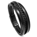 Miniatyrbillede 1 af 2: Flettet læderarmbånd til mænd Sort Sort