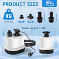Pikkukuva 2 / 5: Mini Vesipumppu Erittäin Hiljainen Akvaariopumppu Uppoasennettava Pumppu Max.1500L/H 25W 220-240V Ulkolammen Pumppu Suihkulähdepumppu 2,3M Kaapelilla 3 Suutinta Kellariin