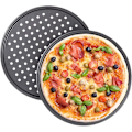 Miniatyrbillede 1 af 5: Sæt med 2 runde perforerede non-stick pizzabakker i kulstofstål Grå Ø 32 cm